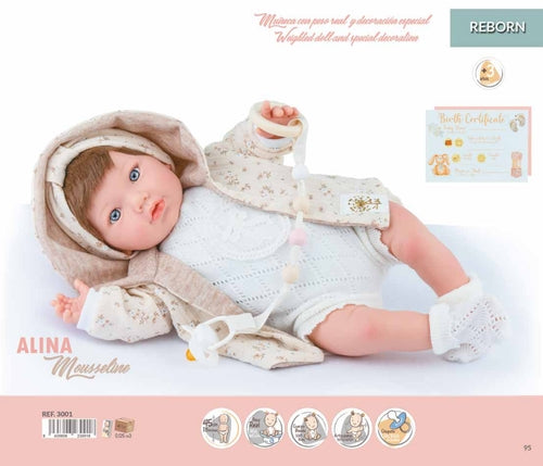 3001 BAMBOLA REBORN ALINA MOUSSELINE 45CM