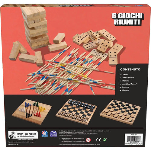 GIOCO DI SOCIETA' 6066797 EG classici 6 Giochi riuniti in Legno