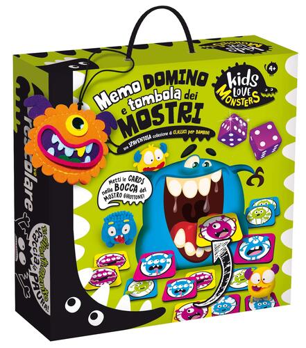 GIOCO DI SOCIETA' 82735 KIDS LOVE MONSTERS DOMINO,TOMBOLA E MEMO