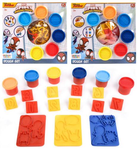 SP60155 OKIDOKI DOUGH SET 6 VASETTI+FORMINE PLASTILINA SPIDEY 2 VARIANTI