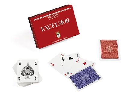 021008 CARTE FRANCESI MODELLO EXCELSIOR Due mazzi di carte da poker formato mm 63x88, retro rosso/blu.