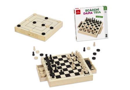 GIOCO DI SOCIETA' 053490 SCACCHI DAMA TRIA LEGNO CM30