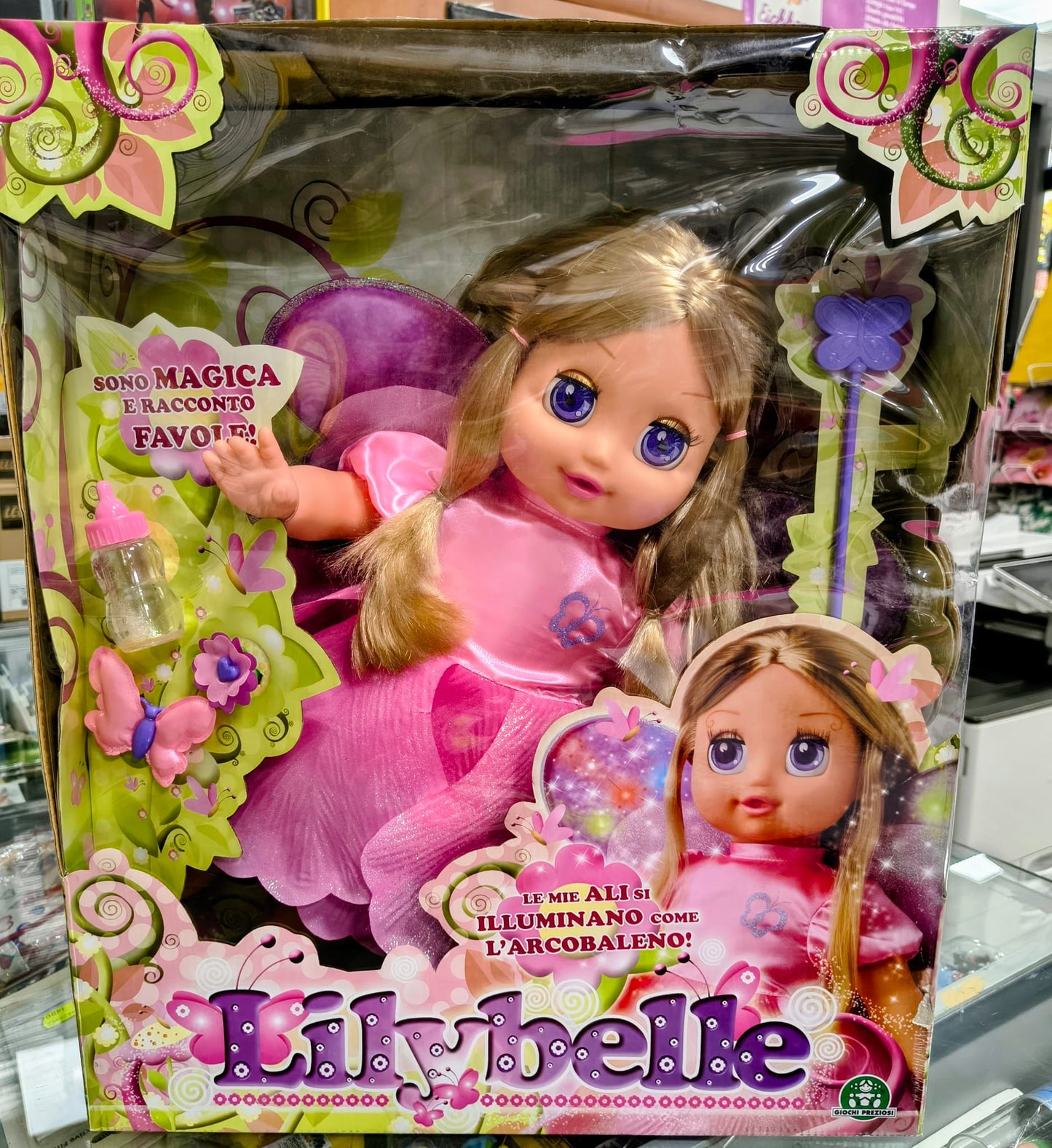 VINTAGE BAMBOLA LILYBELLE CON ALI LUMINOSE E RACCONTA FAVOLE GIOCHI PREZIOSI ANNI 90