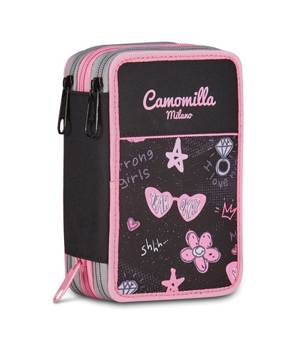 SCUOLA 30D102506-899 ASTUCCIO 3 ZIP CAMOMILLA FLOWERS AND DIAMONDS