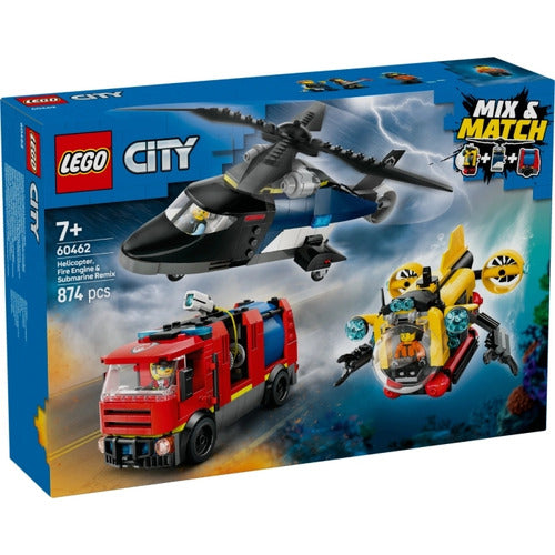 Lego City 60462 Elicottero, autopompa e sottomarino
